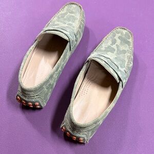 Zara Green Camouflage Suede Penny Loafers for Men